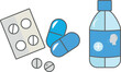 Medicaments drugs, pain killer, syrup bottle 