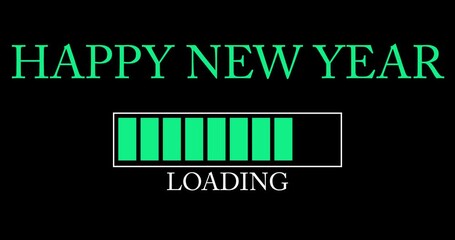 Poster - Happy New Year text with Loading, Downloading, Uploading Bar Indicator. Download, Upload on computer screen.