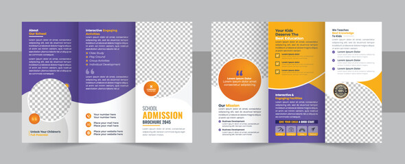Kids back to school education admission trifold brochure template, school trifold brochure design, school education trifold brochure design template layout with round shapes vector