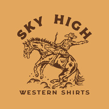 Rodeo Illustration Horse Graphic Cowboy Design Badge Vintage Western T Shirt