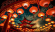 Traditional Chinese Buddhist Temple at night illuminated for the Mid-Autumn festival. Traditional Chinese lanterns display in Temple illuminated for Chinese new year festival. digital art