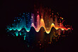 © Fox Bread - Abstract sound wave background. Bright colorful waveform on empty black backdrop. Music, sound concept created with generative Ai technology