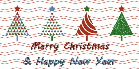 Poster - Christmas card background with abstract Christmas tree decoration, red, blue and green. Vector seamless print, can be used for a postcard.