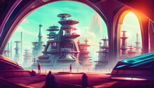 "A Majestic Painting Of A City In The Metaverse, Showcasing The Futuristic, Virtual World With Its Towering Skyscrapers And Advanced Technology. Generative AI