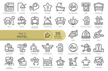 Set Of Conceptual Icons. Vector Icons In Flat Linear Style For Web Sites, Applications And Other Graphic Resources. Set From The Series - Hotel And Travel. Editable Outline Icon.	