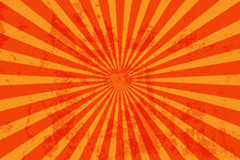 Scratched Grunge Orange Sunburst Background Vector Illustration, Vintage Style