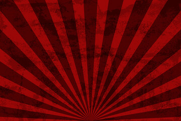 Wall Mural - Red sunburst abstract retro background with grunge texture rays pattern, vector illustration