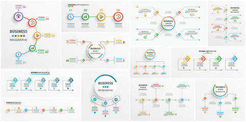 Wall Mural - big collection of business infographic design template with options, steps or processes. can be used