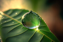 Close-up Of A Water Drop On A Green Leaf.