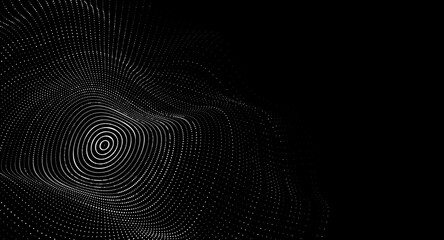 abstract technology black circle wave. flow of particles. big data transfer visualization. vector il
