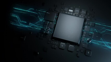 Wall Mural - printed circuit board chips with computational process effect. semiconductor industry concept