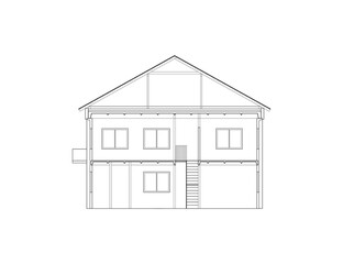 Wall Mural - Detailed two-storey building. Cross-section house. Vector black and white blueprint.