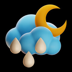 Premium Weather rainy night icon 3d rendering on isolated background