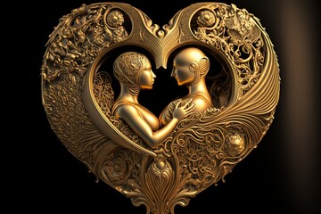 2 golden soulmates in a quantum entanglement with the divine concept.  Generative AI, this image is not based on any original image, character or person.