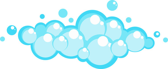 Wall Mural - Soap foam set with bubbles. Carton light blue suds of bath water, shampoo, shaving, mousse.