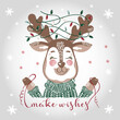 © Maryna - Vector illustration of a deer with a garland on its horns. Cute deer in a sweater. The winter holidays.