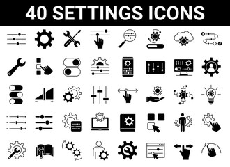 Wall Mural - set of 40 setup, settings, optimization vector filled icons.