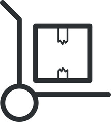 Sticker - Warehouse cart with parcel. Cardboard box on trolley icon