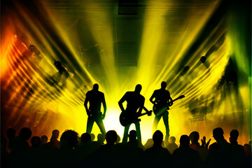 Wall Mural - Rock band performs on stage in the spotlights. AI generated