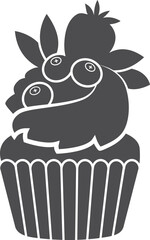 Sticker - Berry muffin black silhouette. Sweet cupcake icon