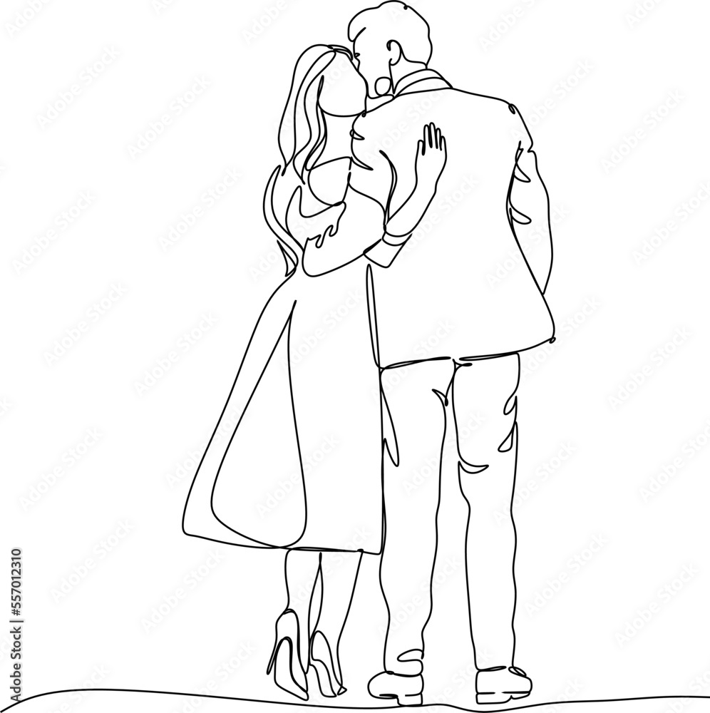 Couple kissing .One line art. Line drawing of man and woman in love. St ...