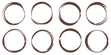 Set Of Rings With Coffee Stains. Stamp With Drink Stains Round Shape And Splash Element. Coffee Cup Bottom Set.