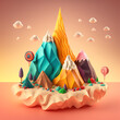 Illustration of a mountain made of sweets and candies. Generative AI.