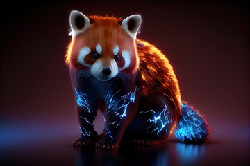 Sticker - Anime style red panda with blue electric lightning. AI generated art illustration.