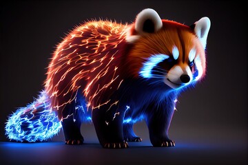 Wall Mural - Anime style red panda with blue electric lightning. AI generated art illustration.