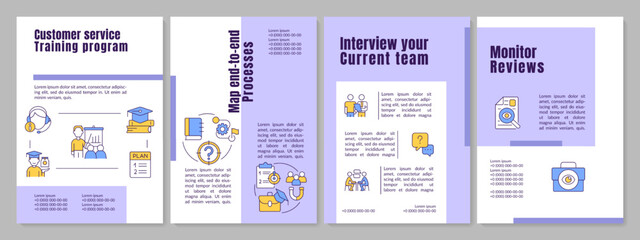 Sticker - Program of customer service training purple brochure template. Leaflet design with linear icons. Editable 4 vector layouts for presentation, annual reports. Anton, Lato-Regular fonts used