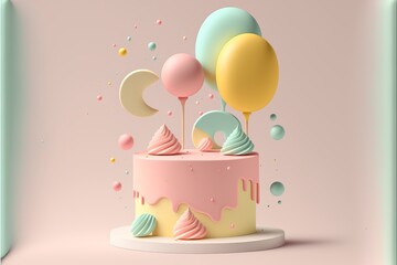 Wall Mural - Delicious birthday cake in beautiful colors. Generative AI