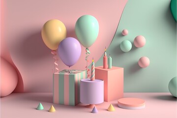 Wall Mural - Delicious birthday cake in beautiful colors. Generative AI