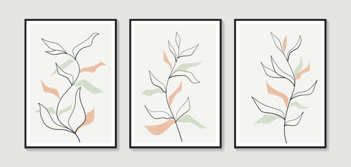 Naklejka na meble Botanical wall art vector set. Foliage line art drawing with abstract shape. Abstract Plant Art design for print, cover, wallpaper, Minimal and natural wall art. Vector illustration.