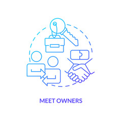 Wall Mural - Meet owners blue gradient concept icon. Managing business merger abstract idea thin line illustration. Negotiating shareholders agreement. Isolated outline drawing. Myriad Pro-Bold font used