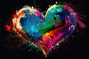 heart abstract paint, colourful valentines background, valentine's day, art illustration