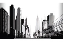 Cityscape Line Panorama A White Backdrop With A Linear View Of The Metropolitan Environment. Artwork With Fine Lines. Generative AI