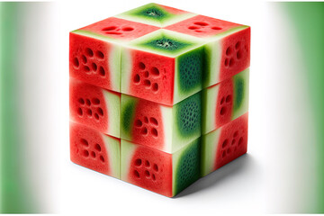 Poster - Cubes of sweet watermelon isolated on white. every picture is the sharpest. Generative AI