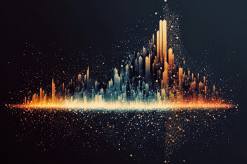 Poster - concept of large data connection technology connecting an abstract dot point and an abstract city wi
