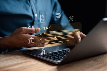 TAX online payment concept. allowance taxes, payment, calculating finance, tax accounting, statistics and data analytic research, calculation, calculation tax return concept