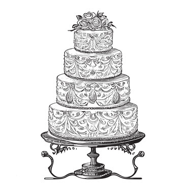Birthday cake wedding sketch hand drawn Vector illustration