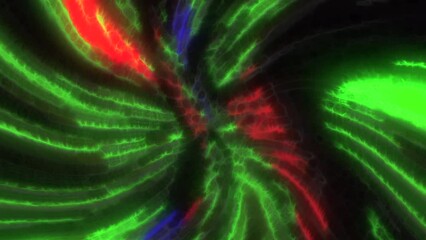 Poster - Energetic light tunnel through time and space. Motion. Curving and transforming shapes.