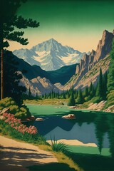 Wall Mural - Vintage travel outdoor USA state park poster template illustration made with Generative AI
