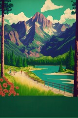 Vintage travel outdoor USA state park poster template illustration made with Generative AI
