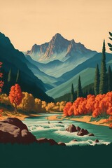 Vintage travel outdoor USA state park poster template illustration made with Generative AI
