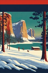 Wall Mural - Vintage travel outdoor USA state park poster template illustration made with Generative AI
