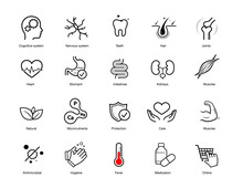 Set Of Medical Icons. The Outline Icons Are Well Scalable And Editable. Contrasting Elements Are Good For Different Backgrounds. EPS10.	