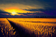 Wheat field at dusk, landscape. Generative AI