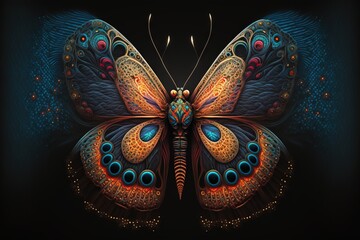 Canvas Print -  a colorful butterfly with blue. Generative AI