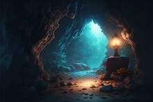 A Beautiful Fantasy Environment Of A Mystical Cavern With Magical Crystals.
