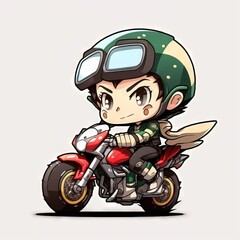 Wall Mural -  a cartoon character riding a motorcycle with a helmet on it's head and a helmet on his head. Generative AI